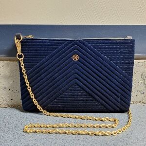 La Diva Velvet Quilted Envelope Clutch or Crossbody Handbag in Navy, NWOT